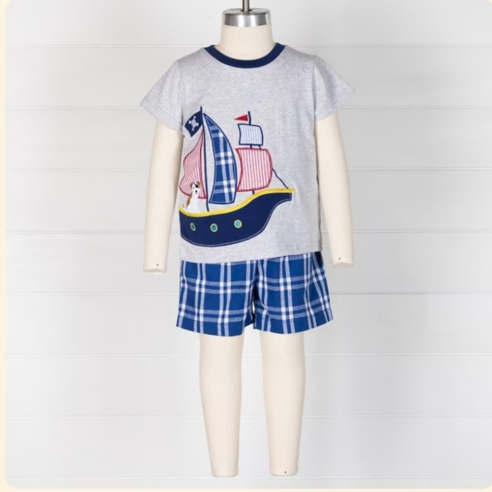 Toddler Pirate Boat Applique Short Set